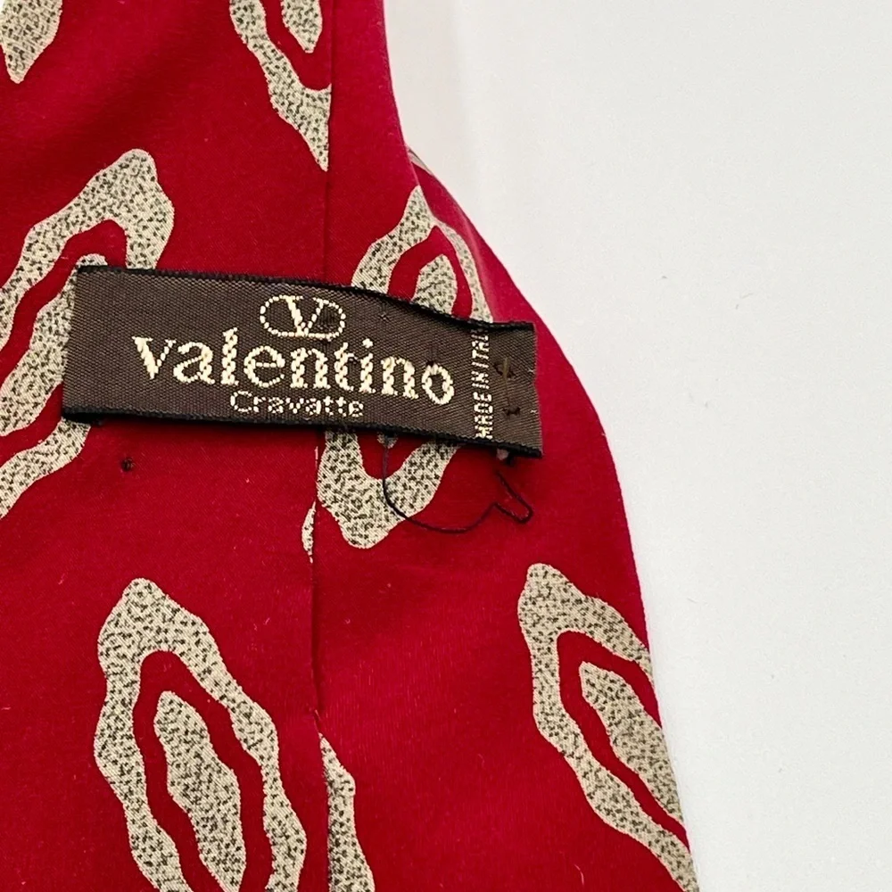 Valentino Vintage Italian Silk Tie Necktie Red/Black Geometric Pattern
